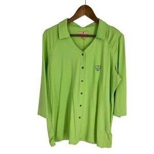 Sport Haley Women's Bright Green 3/4 Sleeve Button Down Shirt Size XXL